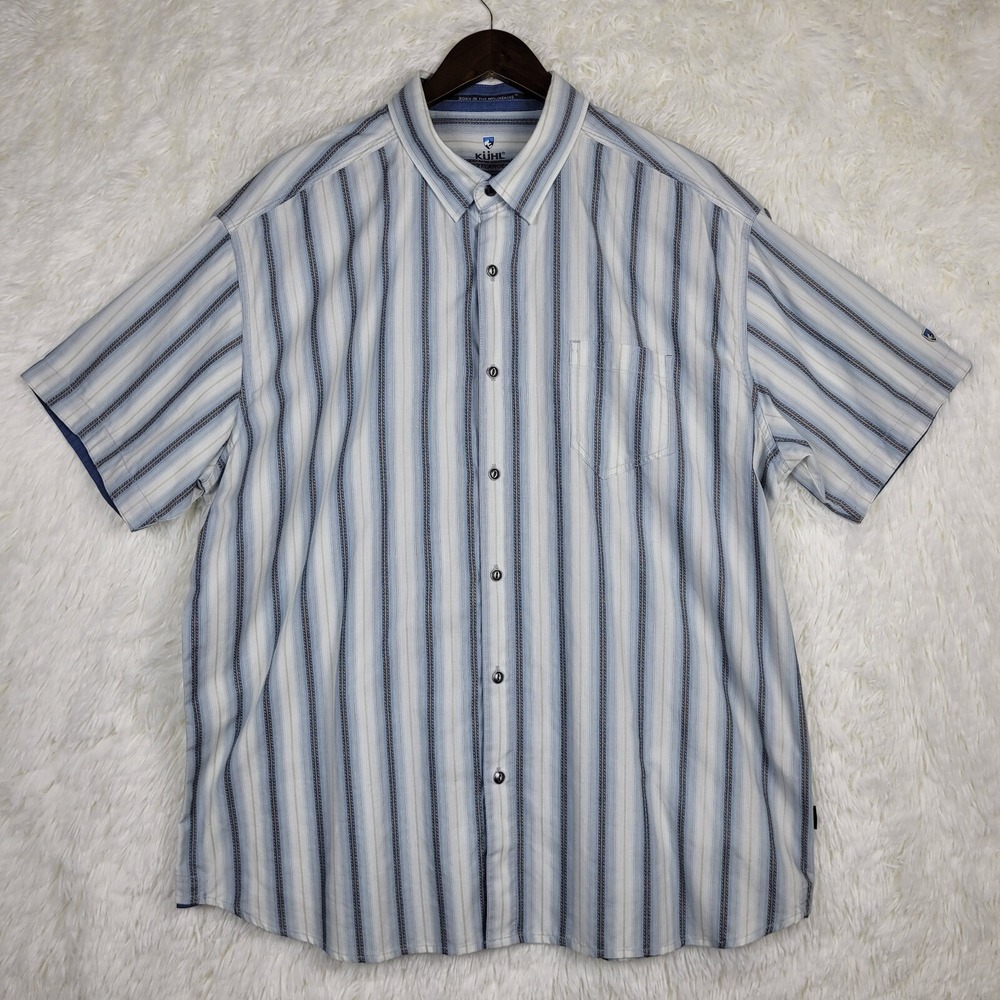 Kuhl Mens XXL The Bohemian Blue White Striped Short Sleeve Button Down Shirt